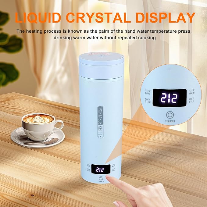 Travel Kettle,Portable Electric Kettle with Temperature Control, Brews Two Cups of Coffee, 316 Stainless Steel Inner Tank, Elegant Blue