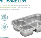 U Konserve Stainless Steel Rectangle Divided 3 Section Food Storage Bento Box Container, Leak Proof Silicone Lid Dishwasher Safe - Plastic Free, (24oz Clear)
