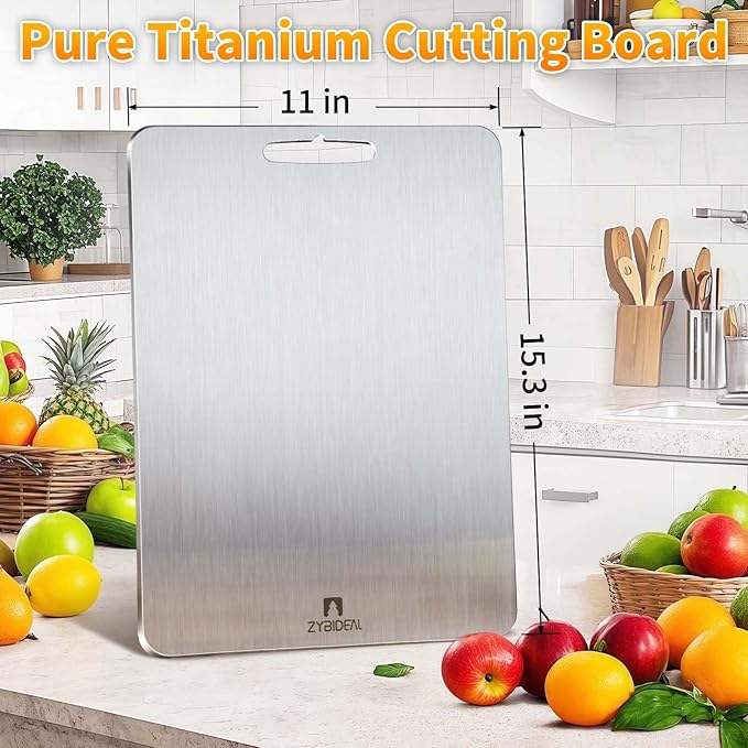 Pure Titanium Cutting Board, Stainless Cutting Boards for Kitchen, Double-Sided Food Grade Chopping for Meat, Vegetable & Fruit (11 * 15IN)