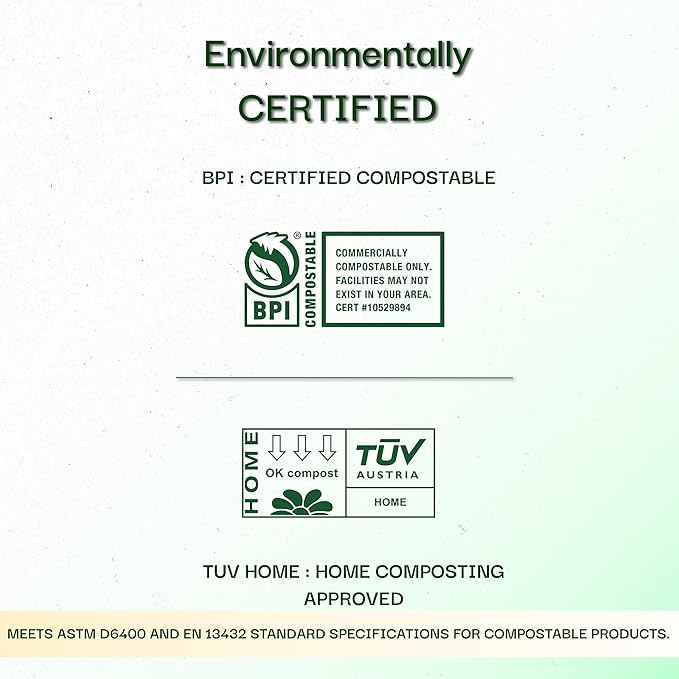 2.6 Gallon Compostable Food Scrap Bags - Handle Tie (100 Count) | BPI & OK Home Certified | Counter Top Bin, Kitchen Trash, Home & Yard Waste Bags