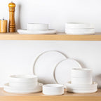 TheTerra Ceramic Dinnerware Sets with Pasta Bowls for 4, 16 Pieces Porcelain Lightweight Plates and Bowls Sets, Scratch Resistant Dish Set, Oven & Microwave & Dishwasher Safe, Bright White