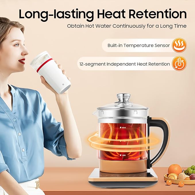 1.8L Electric Water Kettle, 800W 110V Multifunctional Electric Glass Kettle Hot Tea Maker Health Pot with Filter and Digital Heating Base For Coffee, Soup, Hot Pot, Boiled Eggs
