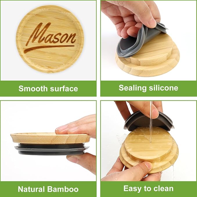 12 Pcs Reusable Regular Mouth Lids & Wide Mouth Mason Jar Lid Canning Supplies Bamboo Lid for Large Mouth Mason Jars Tops Glass Cups Small Wooden Silicone Airtight Covers Decorative Jar Lids