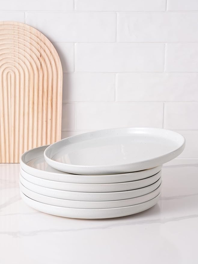 famiware Milkyway Dinner Plates, 10.24 inch Dessert Plates for 6, Stoneware Dish Set for Kitchen, Speckled Handmade Ceramic Plates, Microwave and Dishwasher Safe, White with Speckled