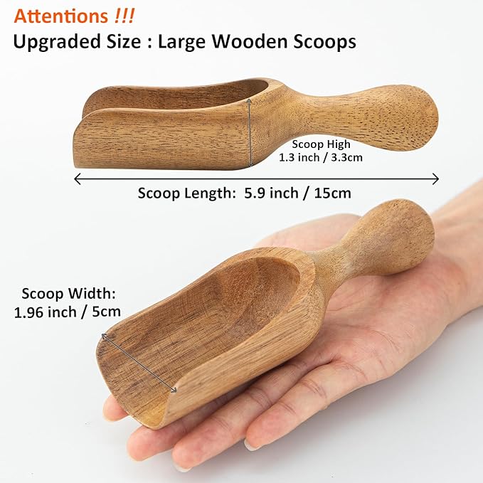 Large Coffee Scoop Shovel, 3pcs Wooden Scoop for Jars, 5.9″ Big Ground Coffee Scoop Measuring Spoons for Coffee, Tea, Powder- Multifunctional Kitchen Scoop for Bath Salts,Laundry (Acacia Wood)