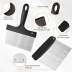 Grill Scraper&Bench Scraper Set，Food Scraper with Handle for Blackstone, Flat Top Grill Cleaning，Premium Stainless Steel Dough Cutter with Measuring Scale for Pastry,Cake,Pizza,Bread,Cooking