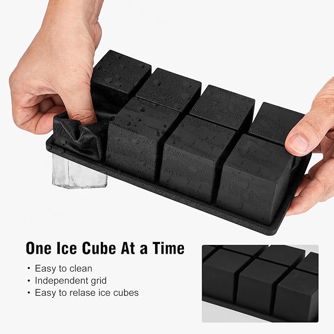 Samuelworld Premium Ice Tray Combo (16 Ice Cubes/6 Ice Ball), Large Ice Sphere Maker & New Upgraded Ice Cube Trays, Food Grade, Spill-Free Integrated Funnels, Whiskey Bourbon Cocktails, Black