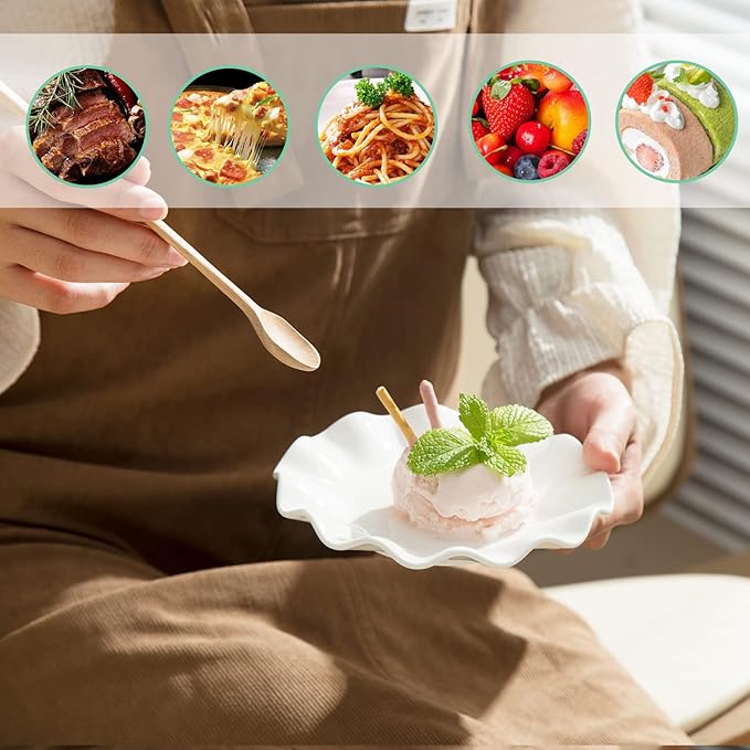 6 Inch Porcelain Appetizer Plates Set of 18, Small Dinner Plates, Dessert Salad Plates, White Wave Rim Serving Dishes for Cake, Snack, Ice Cream, Waffles, Microwave, Oven, and Dishwasher Safe