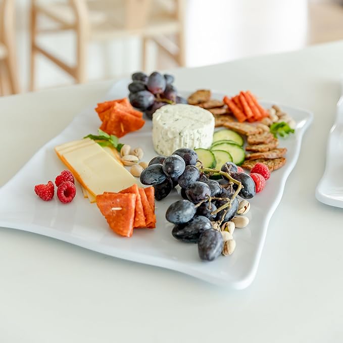 Melamine Large Plastic Serving Platters and Trays, 15" x 11" Rectangular Serving Trays for Food, Dishes, Party - 2 Pcs