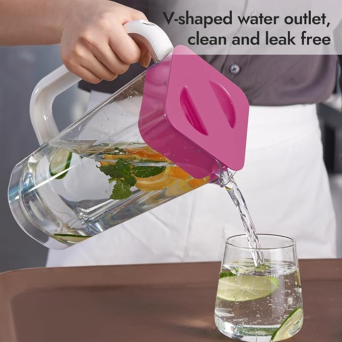 CURTA 2 Pack 2 Liters/68 oz Plastic Square Pitcher with Lid & Handle for Kitchen,ICED JUICE and Coffee Carafe Beverage Serveware, Acrylic Water Jug for Hot/Cold Drinks&lemonade