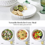 DOWAN Pasta Bowls, 10" Large Salad Serving Bowls 51 OZ White Ceramic Soup Bowls Set of 4 Wide and Shallow Plate Bowl Serving Dish for Soup, Pasta, Noodle, Dinner, Microwave & Dishwasher Safe