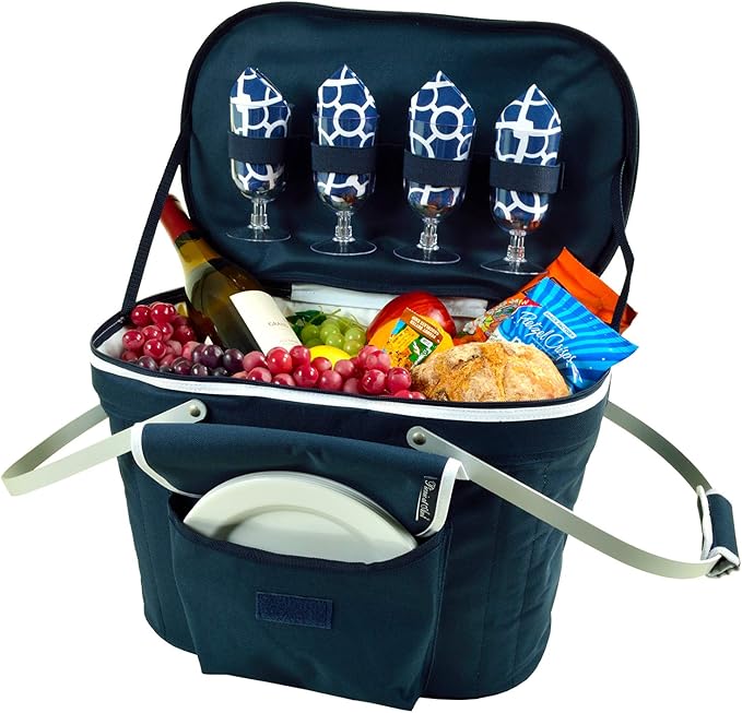 Picnic at Ascot Patented Collapsible Insulated Picnic Basket Equipped with Service For 4- Designed and Assembled in USA