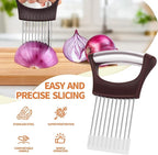 2PCs Stainless Steel Onion Slicer Holder, Onion Cutter Holder for Slicing of Onions,Tomatoes,Avocados,Eggs and Other Vegetables,KItchen Utensils (Wine Red & Black)