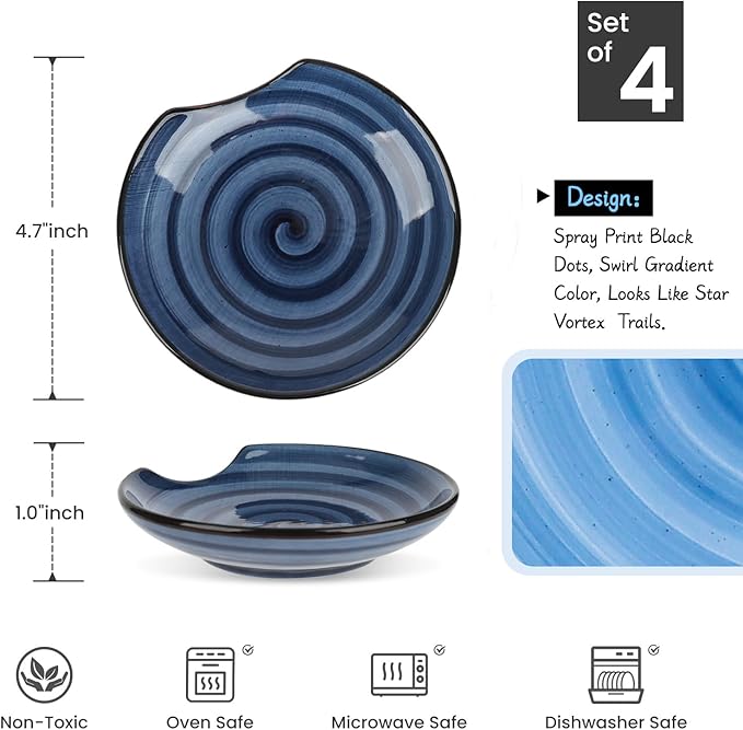 KitchenTour Spoon Rest for Stove Top, 4.7 inch Ceramic Spoon Holder for Kitchen Counter, Coffee Spoon Rest, Cooking Utensil Rest for Spatula, Set of 4, Assorted Cool Colors
