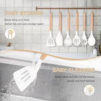 P&P CHEF Cooking Utensils Set, 6 PCS Kitchen Utensils with Wooden Handle, Silicone Spatula for Nonstick Cookware, Easy Clean & Non-toxic, White