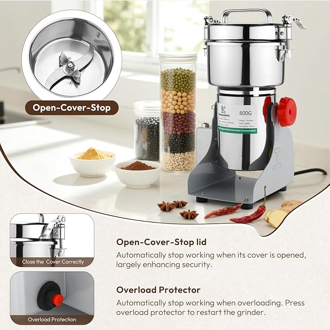 Electric Grain Mill Grinder-2500g 110V 4100W Performance Grain Mill,Suitable for Kitchen, Household,Commercial Use of Crushing Dry Grains,Spices,Herbs,Coffee,Corn,Pepper Grinder. (2500g)