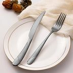 24-Piece Black Hammered Silverware Set, Food-Grade Stainless Steel Flatware Service for 6, Modern Cutlery Utensil Set with Forks Knives Spoons, Mirror Polished, Dishwasher Safe for Home Kitchen Dining