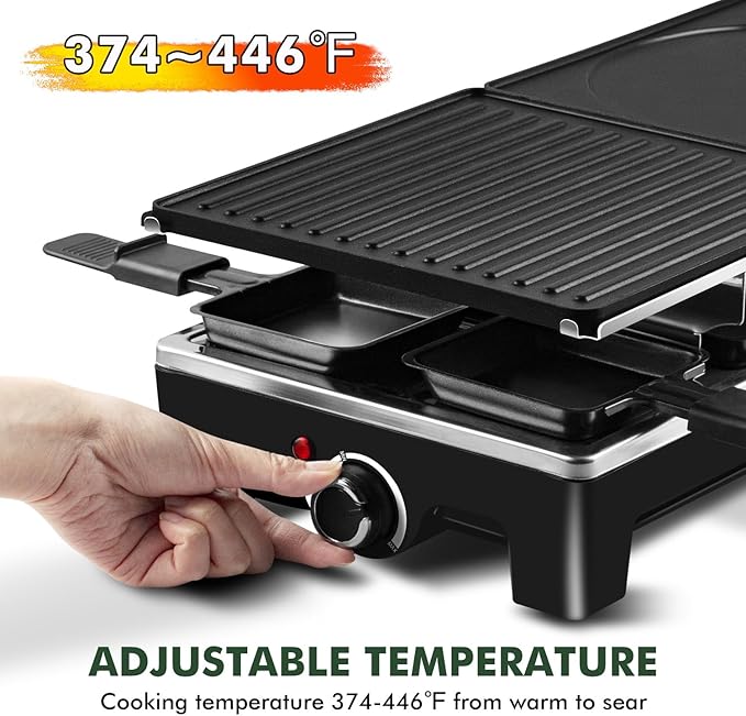 CUSIMAX Raclette Grill, Electric Grill, Reversible 2 in 1 Non-stick Grill & Griddle Plates, Portable Korean Grill with 8 Paddles & Shovels, Black New Model