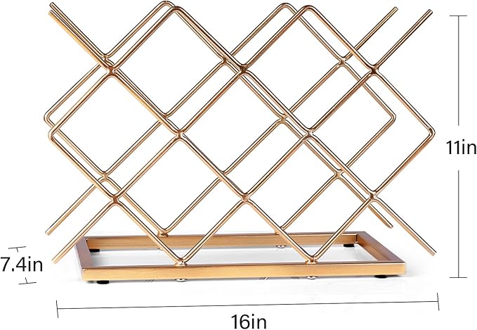 Countertop Wine Rack - 10 Bottle Freestanding Modern Gold Metal Small Wine Rack - Tabletop Wine Holder Stand for Cabinet, Pantry, Wine Bottle Storag…