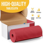 Exquisite Red 54x300in Plastic Disposable Tablecloth Roll with Built-in Cutter - 36 Rectangle Table Covers in a Box
