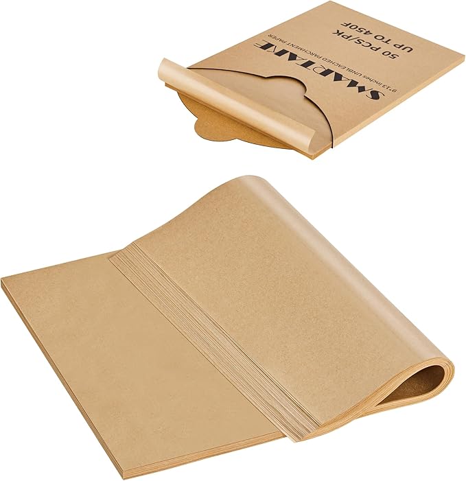 SMARTAKE 50 Pcs Parchment Paper Baking Sheets, 9x13 Inches Non-Stick Precut Baking Parchment, for Baking Grilling Air Fryer Steaming Bread Cup Cake Cookie and More (Unbleached)