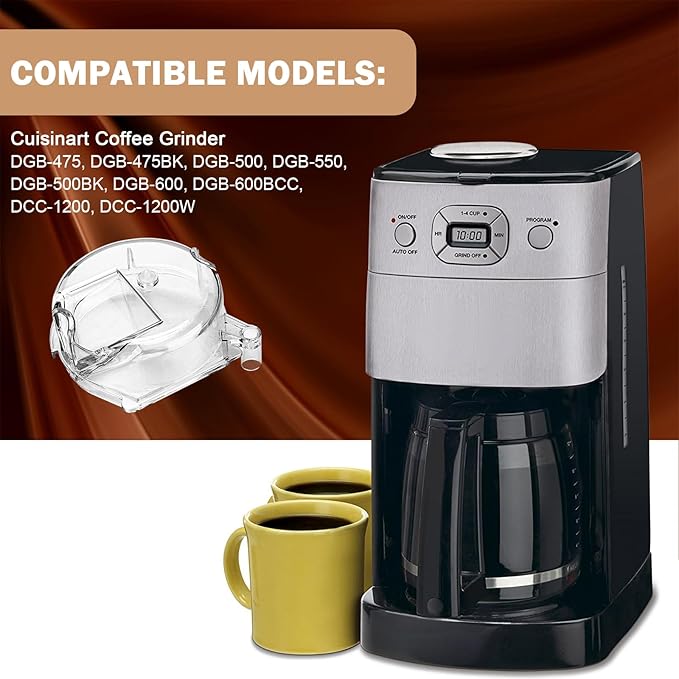 DGB-500GLID Grinder Assembly Lid Replacement for Cuisinart Coffee Grinder Replacement Parts Fits for Cuisinart Coffee Maker Models DGB-600, DGB-625, DGB-650, DGB-500, DGB-500BK, DGB-600BCC, Clear