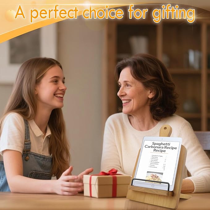 Cookbook Stand Wooden Recipe Book Holder: Wood Cookbook Stand for Kitchen Counter - Adjustable Tablet Cook Book Recipe Stand Thanksgiving Day Christmas Gift for Mother, Grandma, Women