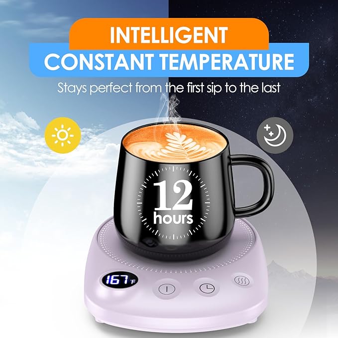 Coffee Mug Warmer - Fastest Heating & Highest Temperature, Coffee Cup Warmer for Desk Auto Shut Off, 4 Temp Settings & 1-12H Timer, Smart Electric Beverage Warmer for Coffee, Tea (Purple)