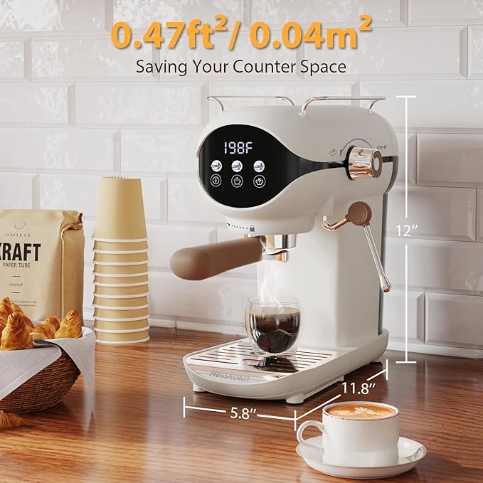 Espresso Machine with Steam Milk Frother Semi Automatic 20 Bar Compact White with Toggle Switch for home Cafetera Espresso, Latte, Cappuccino, Americano, Macchiato