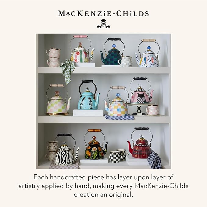 MACKENZIE-CHILDS Enamel Tea Kettle, Cute Tea Kettle for Stovetop, 2 Quarts, Zebra