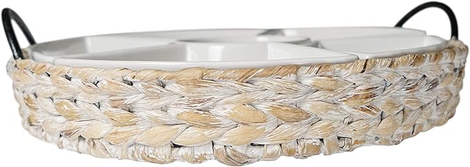 Ceramic Serving Trays, RANDEFURN Serving Platters with 6 Removable Dishes, Serving Tray for Parties, Food Tray 15.5 x 15.5 Inches, Perfect for or Chips,Whitewash