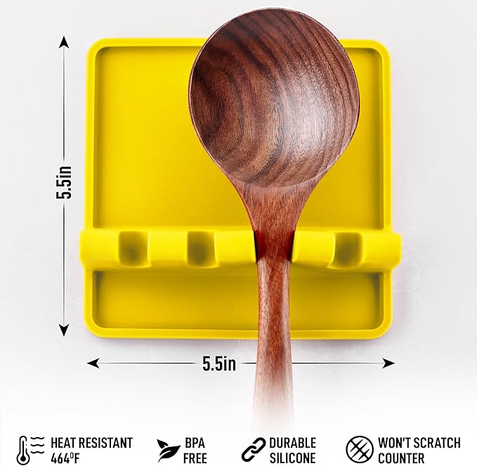 Zulay Kitchen Silicone Utensil Rest with Drip Pad for Multiple Utensils - BPA-Free, Heat-Resistant Spoon Rest & Spoon Holder for Stove Top - Kitchen Utensil Holder for Ladles & Tongs - Yellow