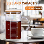 3 Pack 1000 ml Graduated Beaker Mug with Handle and Lid Borosilicate Glass Multifunction Measuring Cup Measuring Pitcher for Baking, Cooking, Pouring Liquid, 33.8 oz