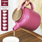 Yundu 1500ml / 50 oz Ceramic Teapot with Infuser & Wood Lid - Matte Purple, Loose Leaf Tea Pot with Removable Strainer, Large Capacity