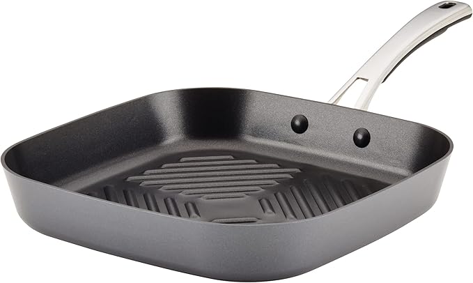 Rachael Ray Cook + Create Hard Anodized Nonstick Deep Grill Pan/Griddle, 11 Inch - Black