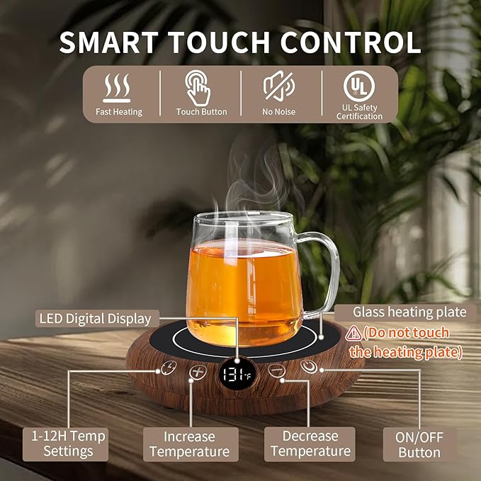 Coffee Mug Warmer, White Elephant Gifts for Adults, Electric Cup Warmer for Desk, Candle Warmer Plate 8-Temp Setting & 1-12H Timer, Stocking Stuffer for Women Men