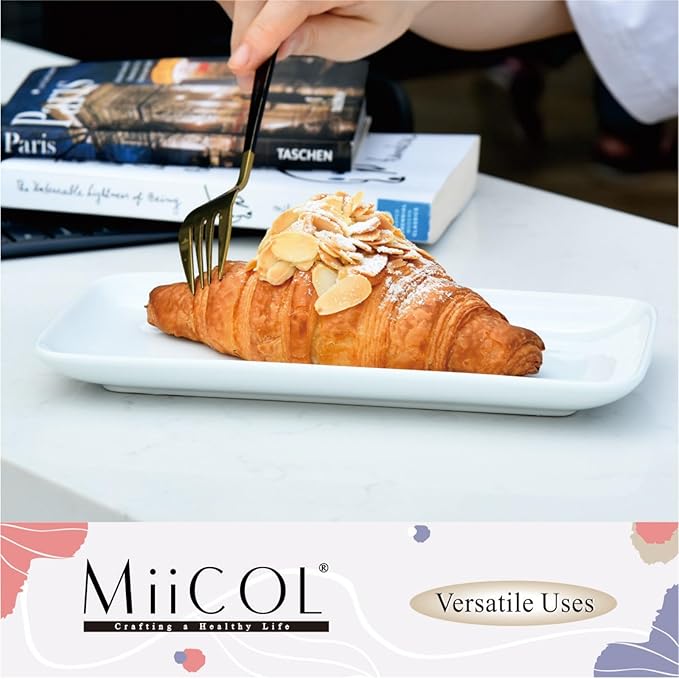 Miicol Small Platters Set of 6, Ceramic Rectangle Plates 9 Inch, Modern Sushi Plate Set, White Serving Dishes for Serving Food, Appetizer, Dessert, Dinner, Party