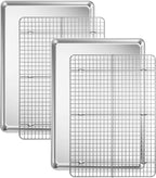 Baking Sheet with Cooling Rack Set [2 Sheets + 2 Racks], Deedro Stainless Steel Cookie Half Sheets Baking Pan Oven Tray with Rack, 17.3 x 12.3 x 1 Inch, Heavy Duty, Non-toxic, Dishwasher Safe