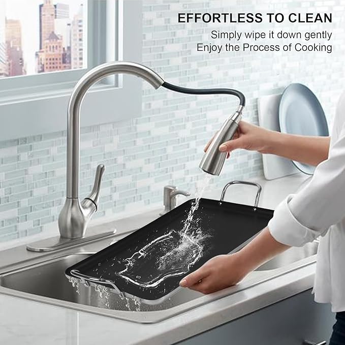 17inch Nonstick Aluminum Double Griddle Pan, Comales para Tortillas Griddle Pan Burner Skillet with Handles for Stove Top - Coating & Heat Resistant for Frying, Searing, Grilling, Browning Cook