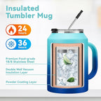 BENZZO 50 oz Tumbler with Handle and Straw Large Coffee Travel Mug Insulated Water Jug Thermal Cup Cold and Hot with Lid