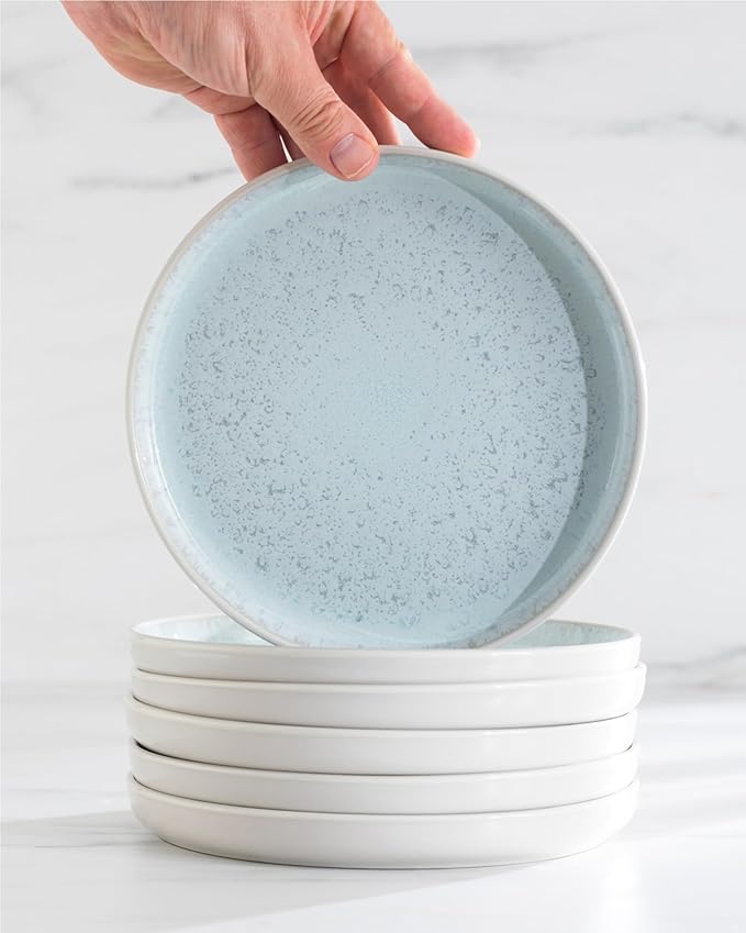 Breakfast Plates, Dessert Plates 2-piece Set Stoneware - Stylish Cake Plates Dishwasher-, Microwave-, Scratch-resistant - Small Plates, Salad Plates in Light Beige-Blue