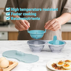 Microwave Egg Poacher with Lid, Double Cup Design, Turquoise and Gray, Food Grade PP Material, 8.7x4.3 Inch, Anti-Slip Bottom, Quick Egg Cooking