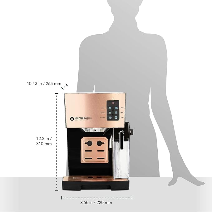 EspressoWorks 19-Bar Espresso, Latte and Cappuccino Maker 10-Piece Set - Brew Cappuccino and Latte with One Button - Espresso Machine with Milk Steamer 1250W - Coffee Gifts (Rose Gold)