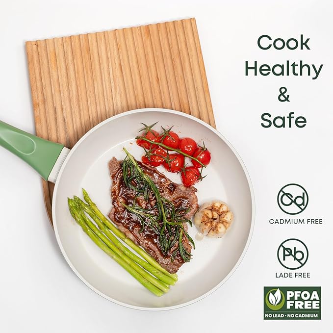 10Pcs Pots and Pans Set,nonstick Cookware Set Kitchen Cooking Set,Non-toxic Healthy Ceramic Induction Cookware Sets with firm heat-resistant handle(PFOA Free)