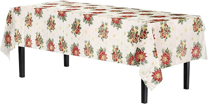 Exquisite Party Solids 12 Pack Premium Rectangle Holiday Design Plastic Tablecloth - Christmas Decorations Tablecloth Disposable Plastic Table Cover for December - 54 inch. x 108 inch.