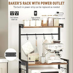 Baker's Rack with Power Outlet, 4-Tier Standing Kitchen Rack Microwave Stand Storage Shelves, Coffee Bar Station Cabinet Table, Heavy Duty Kitchen Organizer for Coffee Bar, Bread