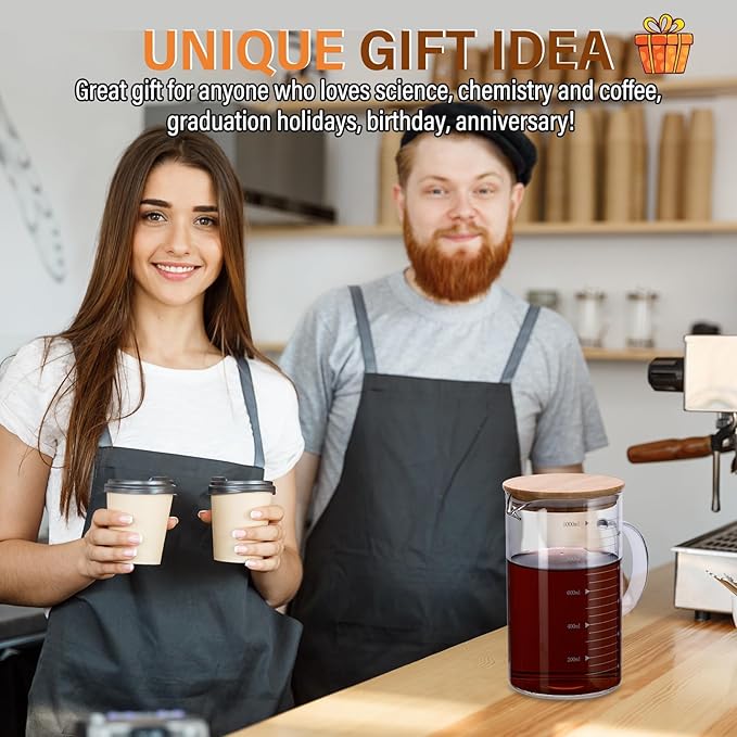 3 Pack 1000 ml Graduated Beaker Mug with Handle and Lid Borosilicate Glass Multifunction Measuring Cup Measuring Pitcher for Baking, Cooking, Pouring Liquid, 33.8 oz