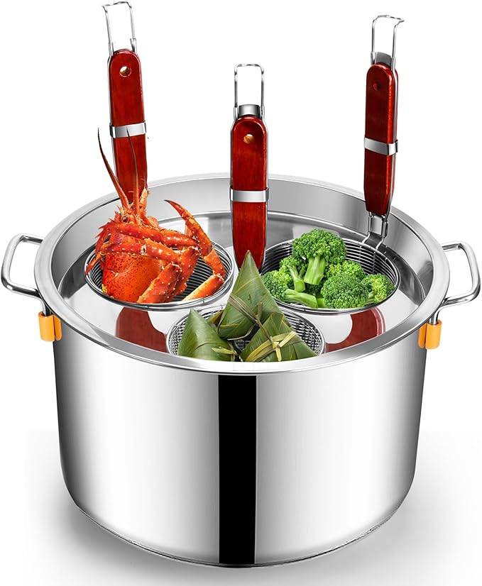 Pasta Cooker Insert Set Stainless Steel Pasta Pot With Strainer Basket Multipots Cooking Tool For Noodles Dumplings Pasta For Home Kitchen Restaurant,3 Holes
