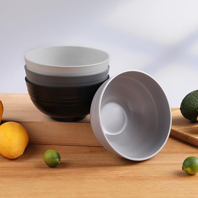 12 Pcs Unbreakable Cereal Bowls Set, 26 Oz Wheat Straw Bowls Set, Microwave & Dishwasher Safe Bowls for Kitchen, Reusable Plastic Bowls for Soup, Salad and Snack, BPA Free, Light Gray