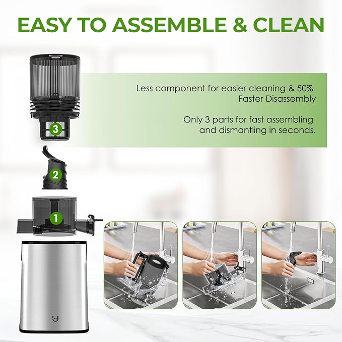 Cold Press Juicer, 5.3" Wide Feed Chute Juice Extractor Machine with 400W, High Juice Yield, Slow Masticating Juicer for Whole Vegetables & Fruits, Stainless Steel